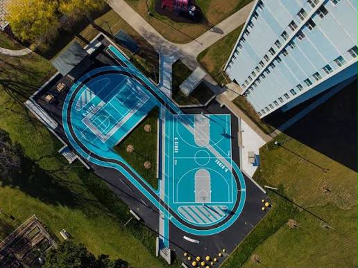 Aerial view of Gordonridge community court with G-RIDGE lettering and surrounding apartment tower
