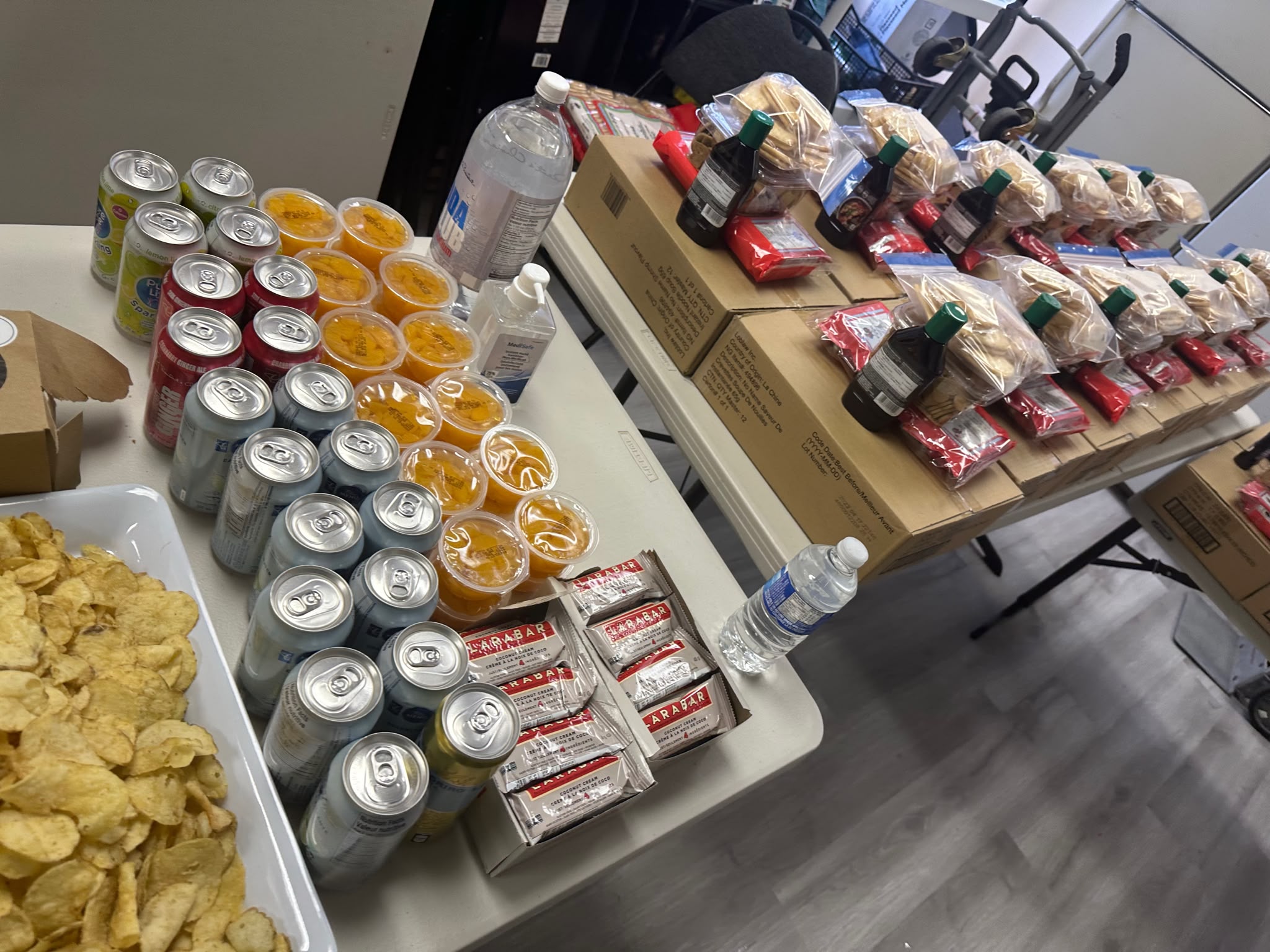Beverages, snack bars, fruit cups and provisions for community distribution