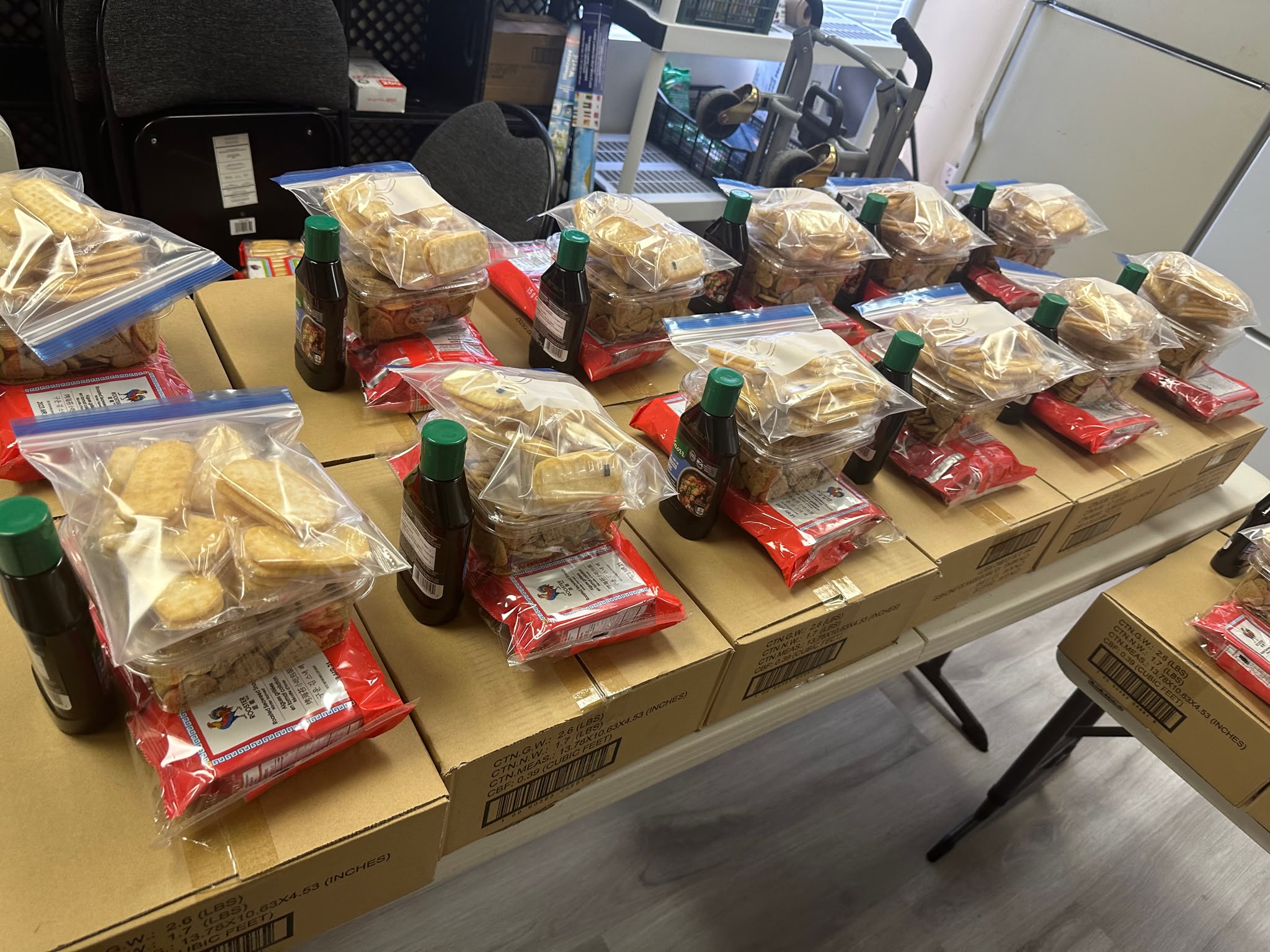 Prepared food packages and grocery provisions in Gordonridge community room